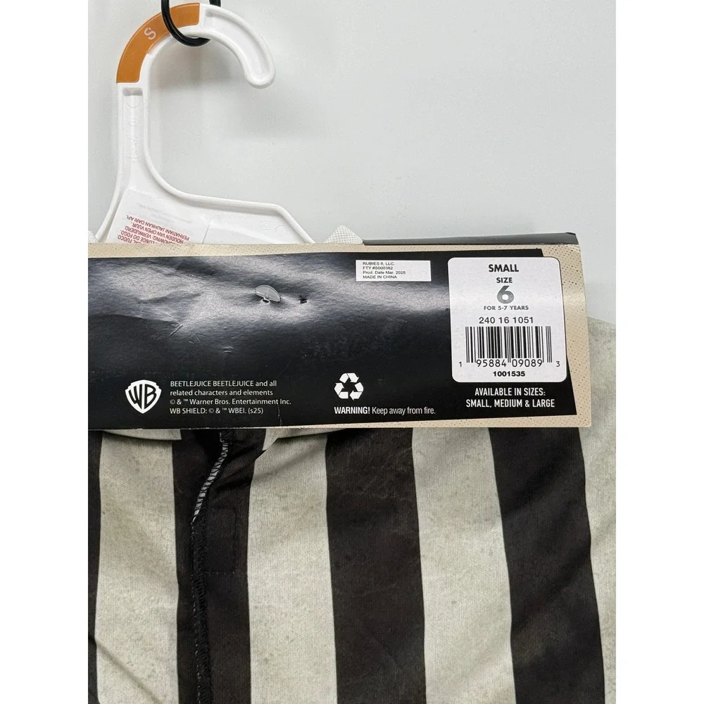 Beetlejuice Beetlejuice Child Costume Small Size 6 Striped Jumpsuit Rubies
